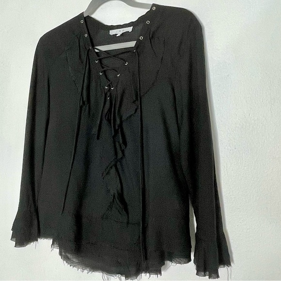 IRO Black Lace Up Boho Ruffle Finley Blouse. Size XS - Picture 4 of 11